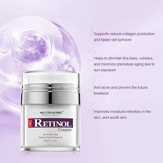 Neutriherbs Retinol Cream for Face,Night Facial Moisturizer Rich Vitamin A,Reduce Fine Lines and Smooth Wrinkles, Anti Aging Skincare - 1.7 fl.oz