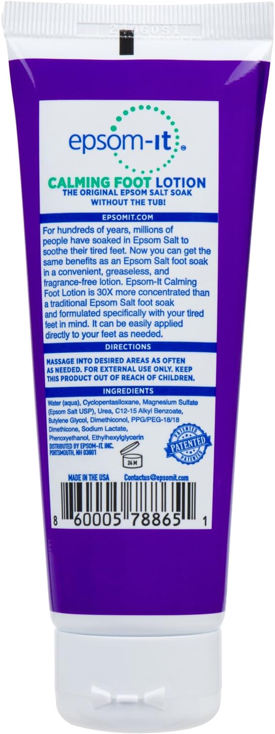 Epsom-It Calming Foot Lotion - Topical Magnesium Cream for Tired Feet & Ankles, Epsom Salt Magnesium Sulfate Rub with Urea, Soften Tough Skin & Cracked Heels, Stiffness in Legs, Knees and Feet, 3.5oz