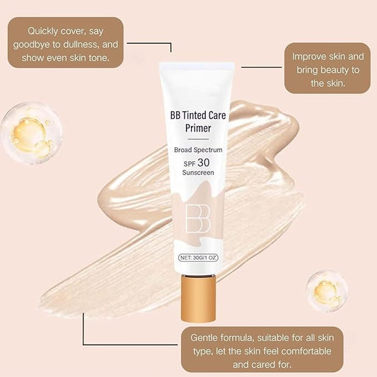 BB Tinted Moisturizer SPF 30, BB Tinted Care Primer, BB Tinted Care Primer with Brush, Full Coverage Light Medium Skin Tone Moisturizing and Smoothing (Natural*1 with Brush)