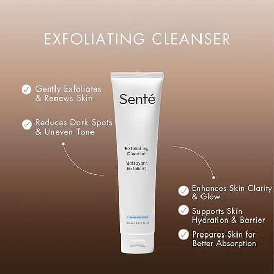 Senté Exfoliating Cleanser | Gentle Chemical Exfoliator | Improves Skin Clarity by Diminishing Appearance of Dark Spots | Glycolic & Phytic Acid | 5.5 Fl oz