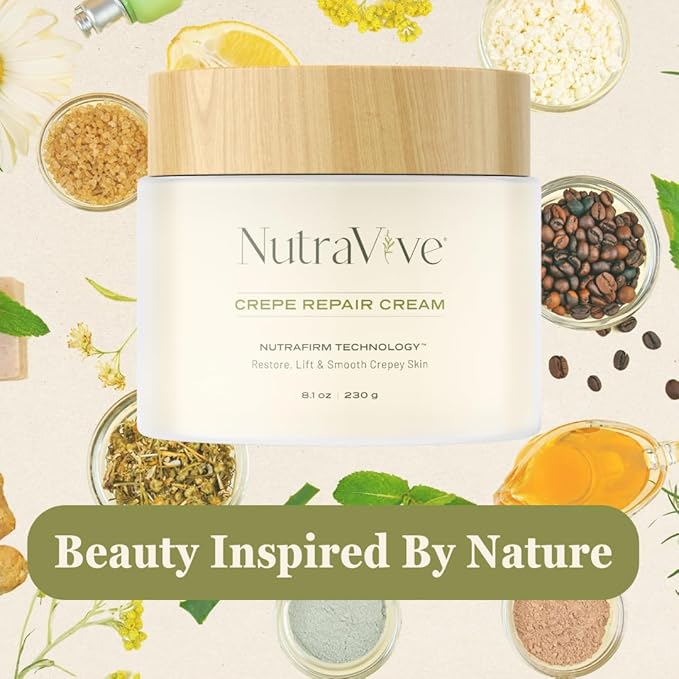 NutraVive Crepe Repair Cream – Anti-Aging Treatment - 8.1 Oz – Restore, Lift, Tighten & Smooth – Collagen Boosting Body, Neck & Face - Crepey Skin Cream for Aging Skin