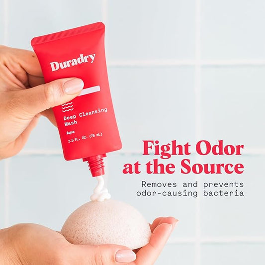 Duradry Deodorizing Body Wash for Women and Men - Odor control, Deep Cleansing, Nourishes and Moisturizes Skin, Made with Natural Ingredients - Aqua Fragrance, Travel Size - 2.5 Fl Oz (Pack of 3)