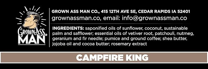 Grown Ass Man Co. Exfoliating Body Bars - Solid Soap with Natural Oils & Gentle Scrub - Plastic Free & Eco-Friendly, Natural & Organic for All Skin, 4oz Bar - Campfire King - Coarse Exfoliant, 6-Pack