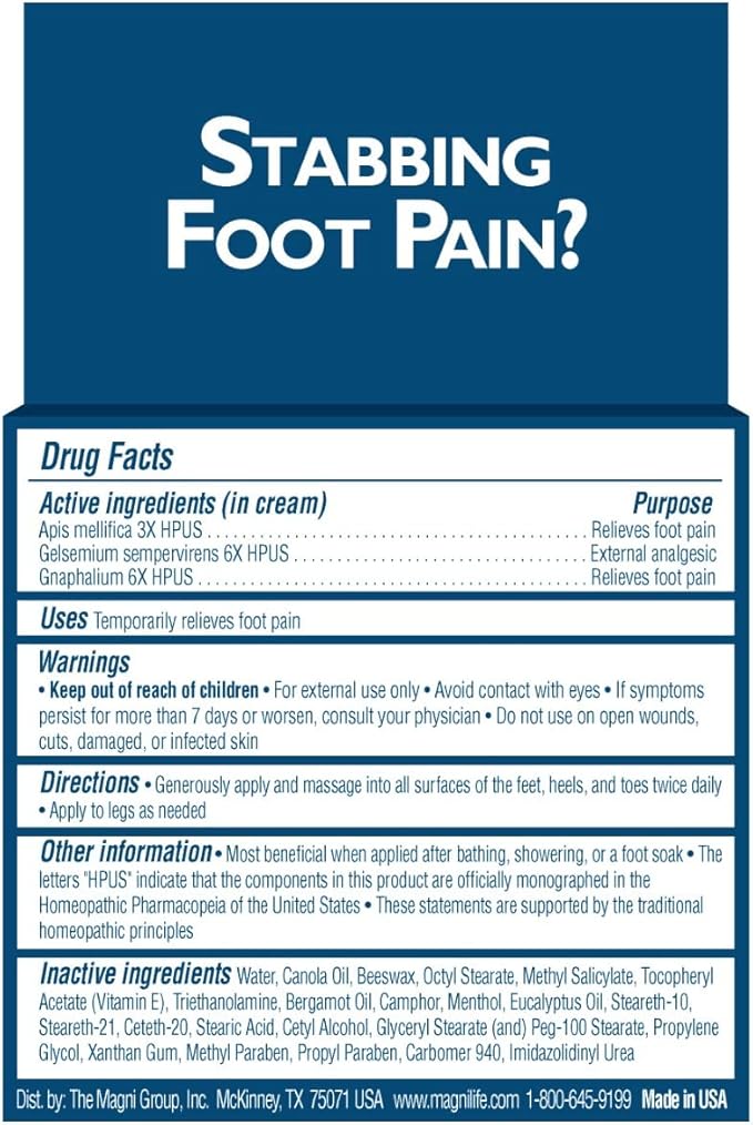 MagniLife Pain Relieving Foot Cream, All-Natural Moisturizing Foot Pain Relief with Beeswax and Eucalyptus to Soothe Soreness, Burning, Tingling, and Sensitivity - 4oz