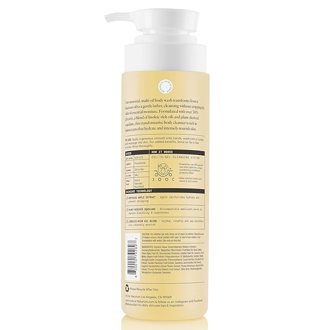 Naturium The Glow Getter Multi-Oil Hydrating Body Wash, Gentle Cleanser, 16.9 oz