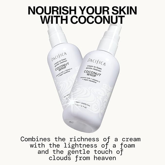Pacifica Coconut Whip Cream to Foam Face Wash - Gentle Hydrating Facial Cleanser for Dry & Sensitive Skin, Moisturizing Daily Face Wash, Non-Comedogenic Vegan & Cruelty-Free, Dermatologist Tested 8oz