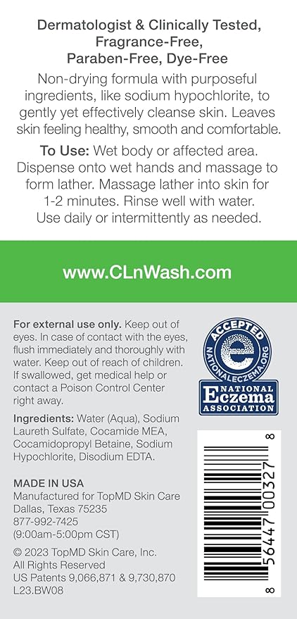 CLn® BodyWash –Non-Drying Body Wash, For Compromised Skin Prone to Eczema, Dermatitis, Rash & Hidradenitis Suppurativa, Fragrance-Free & Paraben-Free, 8 fl oz.