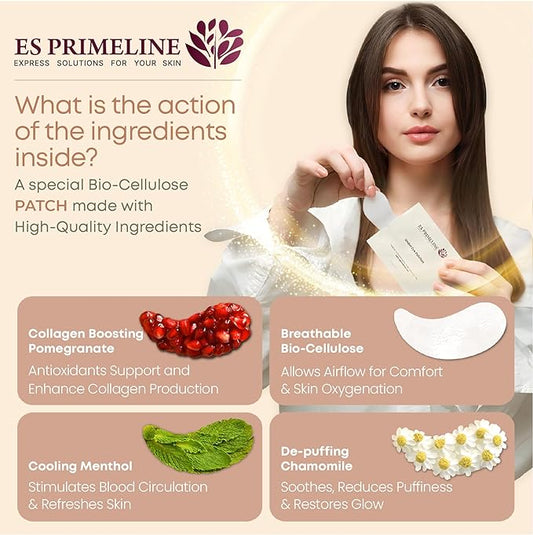 Bio Cellulose Under Eye Patches for Puffy Eyes & Dark Circles Natural Eye Masks Anti Wrinkles &Eye Bags Soothing Skincare Treatment for Woman & Men 12pairs- Parches Para Ojeras |10ml Serum Gift