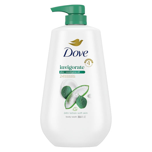 Body Wash with Pump Invigorate Aloe & Eucalyptus for 24Hr Lotion-Soft Skin Moisturizing Skin Cleanser with No Sulfates No Parabens 30.6 Oz