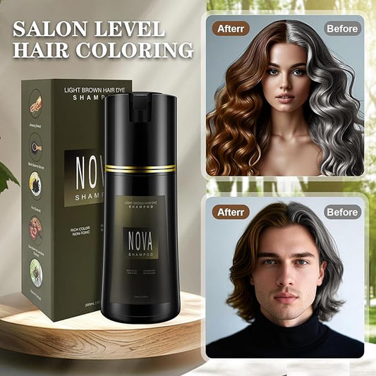 Hair Dye Shampoo & Champu Para Canas - Natural 3-in-1 Instant Gray Coverage for Men & Women (Light brown-200ML)