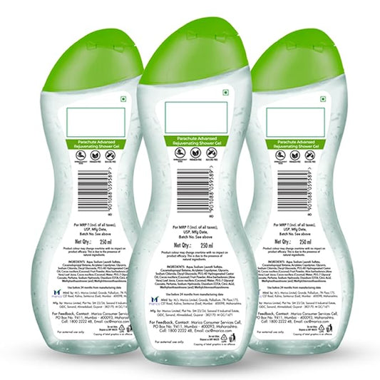 Parachute Advansed Rejuvenating Body Wash | Hydrating Aloe Vera & Coconut Water | Soap-Free, Paraben-Free | Protects Skin Barrier | 8.4 Fl Oz (Pack of 3)