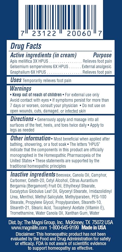 MagniLife Pain Relieving Foot Cream, 4 oz Tube, Soothing Relief for Soreness, Pain, Burning, Tingling, Itching or Sensitivity in Feet & Legs, Moisturizing & Hydrating Foot Cream, No Petroleum