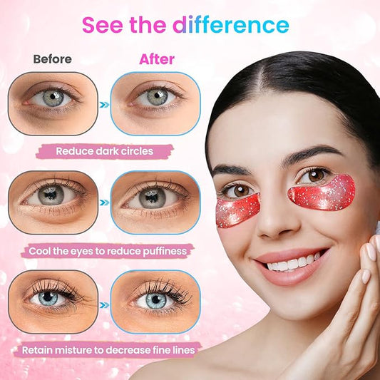 Eye Masks (8 Pairs) - Travel Essentials - Under Eye Patches for Dark Circles, Puffiness, Fine Lines with Collagen, Revitalises and Refreshes Your Skin, Bridesmaid Gifts for Her