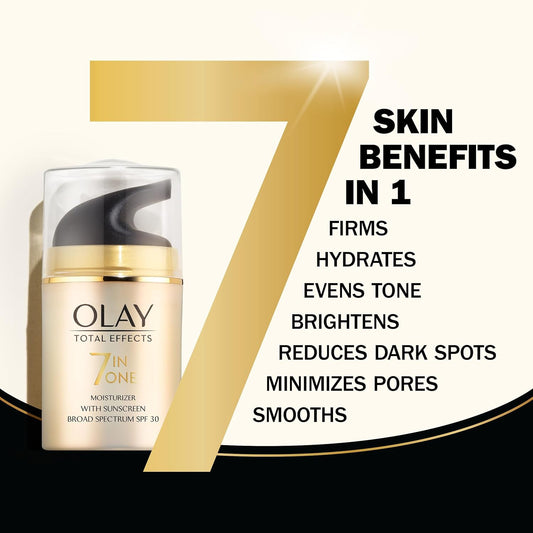 Olay Total Effects Face Moisturizer with SPF 30 β Anti-Aging Daily Facial Lotion for Dry Skin β 7-in-1 Hydrating Formula with Vitamins C & E β Minimizes Pores & Fine Lines β 1.7 oz