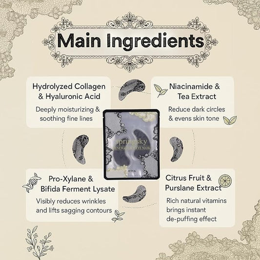 Under Eye Patches(24 Pairs),Lace Eye Mask for Puffy Eyes and Dark Circles,Collagen Skin Care Products,Hydrating, Smoothing, Brightening,Anti-Aging Eye Patch for Under Eye Bags