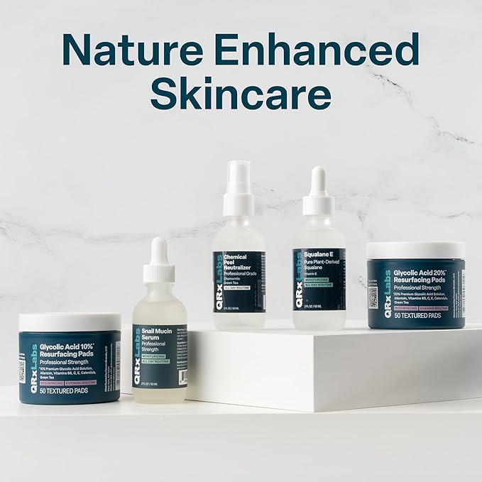 QRxLabs Glycolic Acid Pads - 50-Count Jar, 10% Glycolic Acid - AHA Resurfacing Peel & Exfoliating Face Pads - Alcohol-Free Rinse-Free With Vitamins B5, C & E & Green Tea Extract