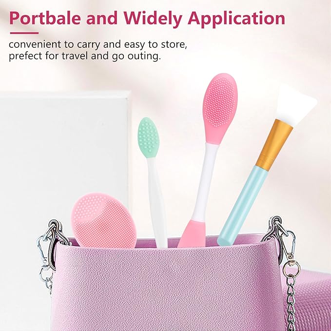 Silicone Face Scrubber, 1pcs Exfoliating Lip Brush, 1pcs Cleansing Brush,2pcs Face Mask Exfoliator Blackhead Skin Care Tool