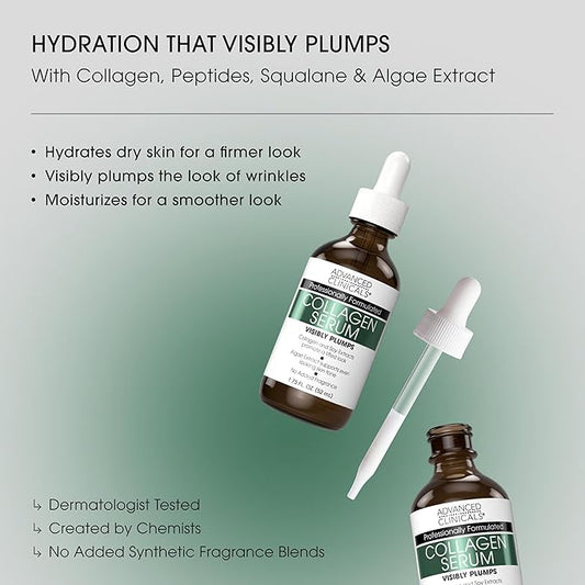 Advanced Clinicals Collagen Serum For Face | Visible Anti Aging Collagen Peptide Serum + Hyaluronic Acid Moisturizer Improves Look Of Wrinkles, Dry Skin, & Fine Lines, No added Fragrance, 1.75 Fl Oz
