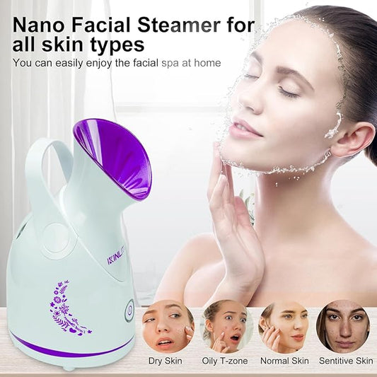 Nano Ionic Facial Steamer KINLITO Facial Steamer with Warm Mist Portable Face Humidifier for Deep Cleaning Unclog Pores with Blackhead Remover, Aromatherapy Kit for Personal Home SPA (Purple)
