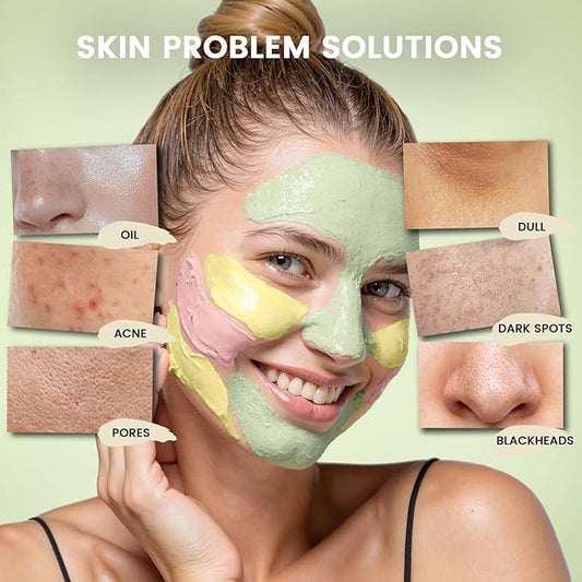 Turmeric Clay Mask, Rose Face Mask & Green Tea Mud Mask 12 PCS - Spa Facial Mask Set Gift for Women & Men, Skin Care Set for Deep Cleansing, Moisturizing, and Refining Pores,Travel-Friendly & Portable