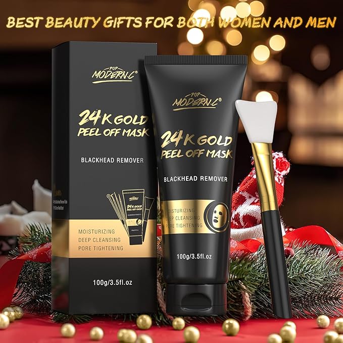 Blackhead Remover Mask, 24K Gold Peel Off Mask, Gold Facial Mask Anti-Aging, Deep Cleansing, Reduces Fine Lines& Wrinkles Great for All Skin, With Blackhead Remover Extractor Tools Kit & Mask Brush
