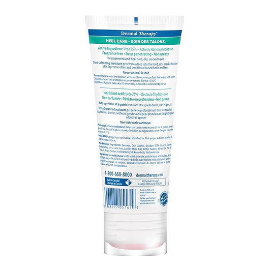 Dermal Therapy - Heel Care Cream, Foot Cream for Dry Cracked Heels, Intense Foot Moisturizer with Urea and AHA, Foot Lotion and Feet Exfoliator with Non-Greasy Formula, 3 o.z.