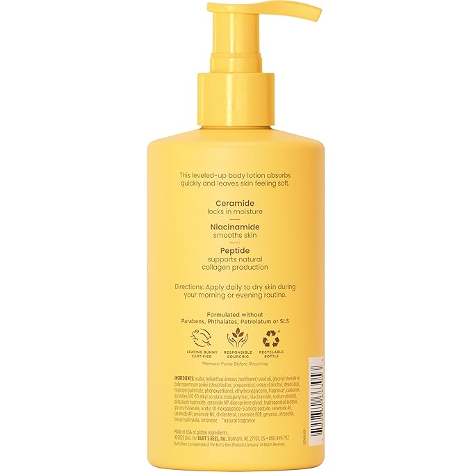 Burt's Bees Boosted Body Lotion, With a Ceramide, Niacinamide and Peptide Complex, Lightweight Daily Lotion Helps Boost Skin Barrier, Tropical Scented, 13 oz. Bottle