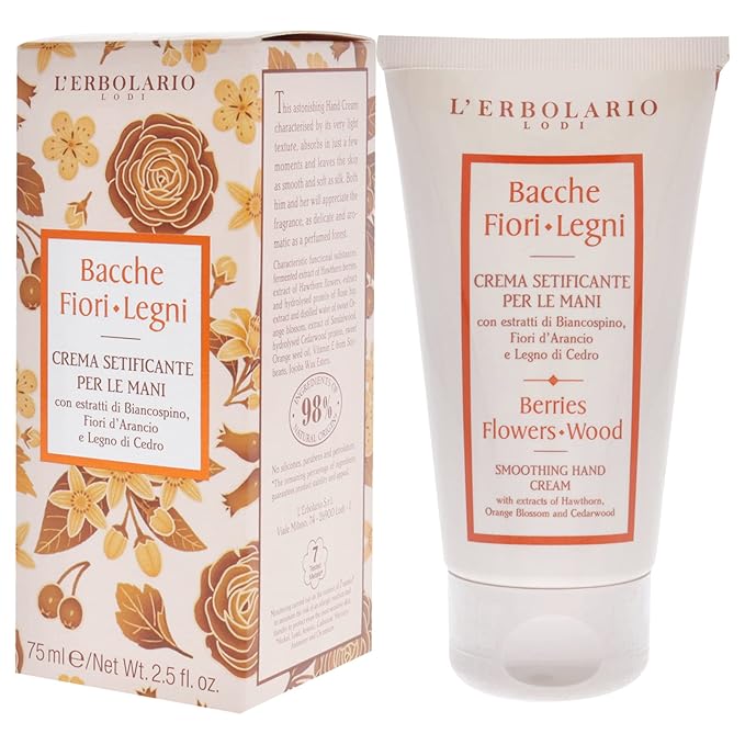 L'Erbolario Berries Flowers Wood Smoothing Hand Cream - Hand Cream with Delicate and Light Texture - Leaves Your Skin Feeling Smooth and Soft - Orange Blossom and Cedarwood Hand Lotion - 2.5 oz
