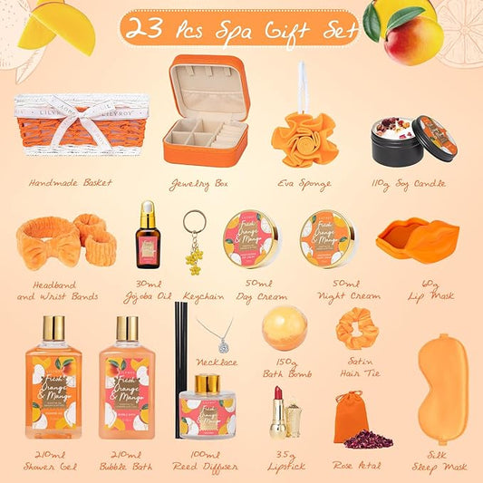 Mothers Day Gifts for Mom - 23-Piece Tropical Bath & Body Basket Set for Women, Spa Gift Basket with Shower Gel, Bath Bomb | Christmas Valentine's Birthday Gift All Occasion Holiday Gift Idea for Her