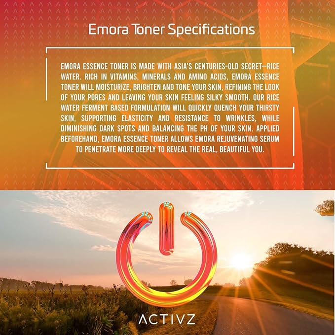 ACTIVZ Emora - Essence Toner with Rice Water - Refines Pores, Nourishes Skin - Enriched with Vitamin B3, Green Tea, and Ferment Filtrate - 100ml