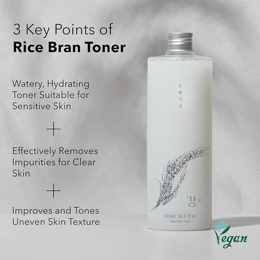 Gentle Rice Bran Toner Korean for Face (Tone, Rejuvenate & Moisturize) - Hydrating Vegan with Hyaluronic Acid - Rice Bran Extract (16.9 Fl oz)