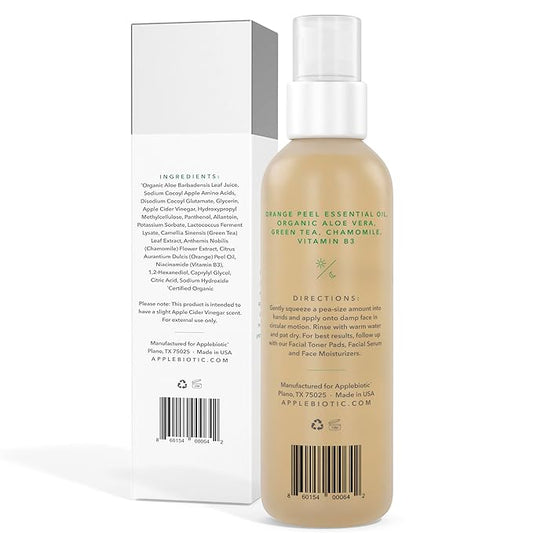 Apple Cider Vinegar Face Wash - Exfoliating Face Wash, Hydrating Gel Foaming Facial Cleanser, Fragrance Free, 6oz