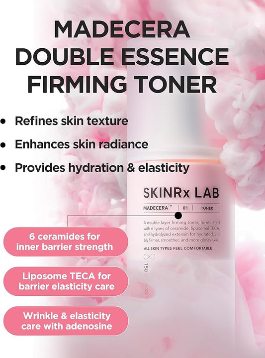 SKINRxLAB MadeCera Cream Double Essence Firming Korean Toner – Dual Layer Hydration Toner with Milk Protein, Ceramide and Panthenol - Makeup Boosting for Smooth Skin, 5.07 fl.oz.
