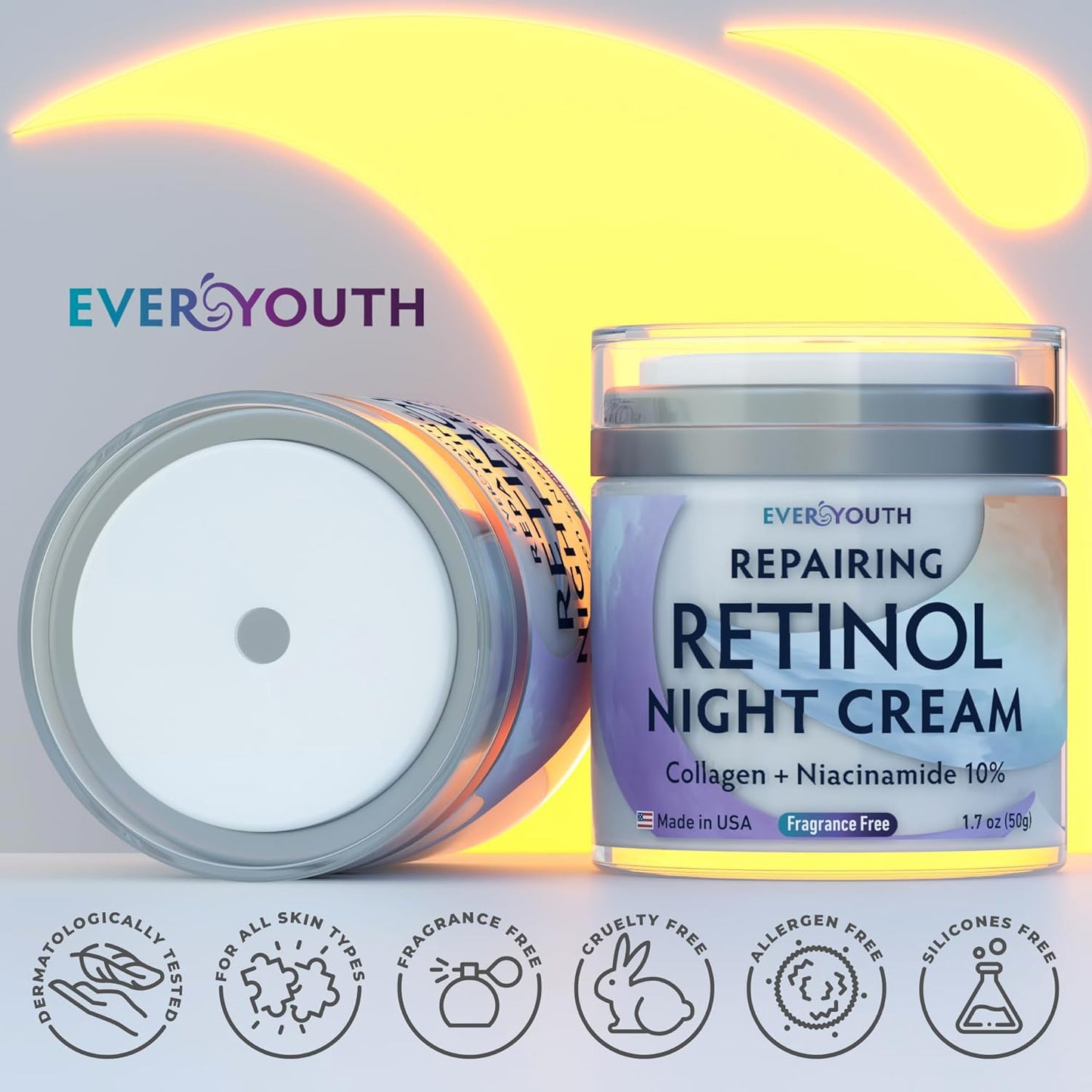 Retinol Night Cream for Women β Anti-Aging Face Moisturizer with Collagen & Niacinamide β Hydrating Overnight Facial Cream for Wrinkles, Fine Lines & Dark Spots β Made in USA, 1.7oz