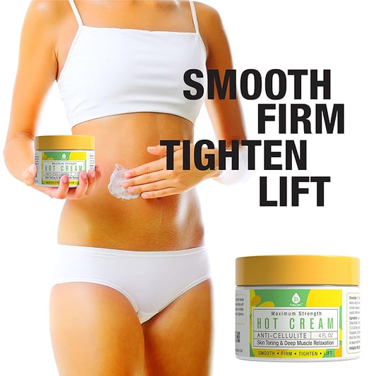 Pursonic Anti Cellulite & Muscle Relaxation Hot Cream, Diminish The Appearance of Varicose Veins, Improves Skin Texture & Tightness, Softens & Hydrates. 4OZ