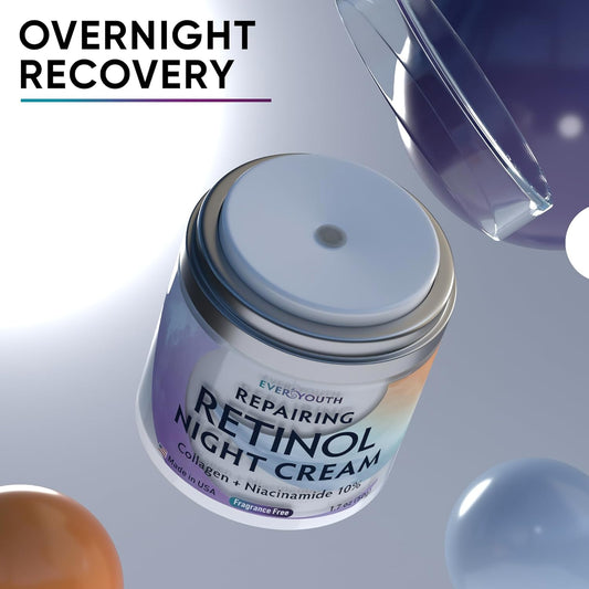 Retinol Night Cream for Women β Anti-Aging Face Moisturizer with Collagen & Niacinamide β Hydrating Overnight Facial Cream for Wrinkles, Fine Lines & Dark Spots β Made in USA, 1.7oz