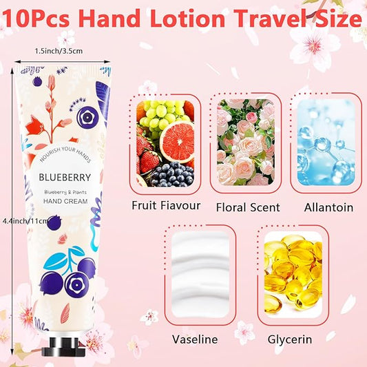 10 Pack Mini Hand Lotion,Hand Lotion Travel Size,Hand Cream Gift Set for Women,Bulk Hand Lotion for Dry Cracked Hands for Teacher Appreciation Gifts,Mothers Day Gifts,Nurse Week Gifts
