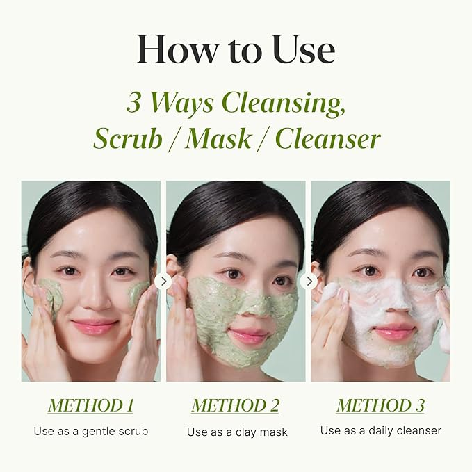 CKD Green Plum AHA·BHA Clay Mask Cleanser - All in One, Korean Face Wash + Makeup Remover + Gentle Scrub with Controls Sebum, Tightens Pores, Removes Blackheads. All Skin Types. 4.58 oz