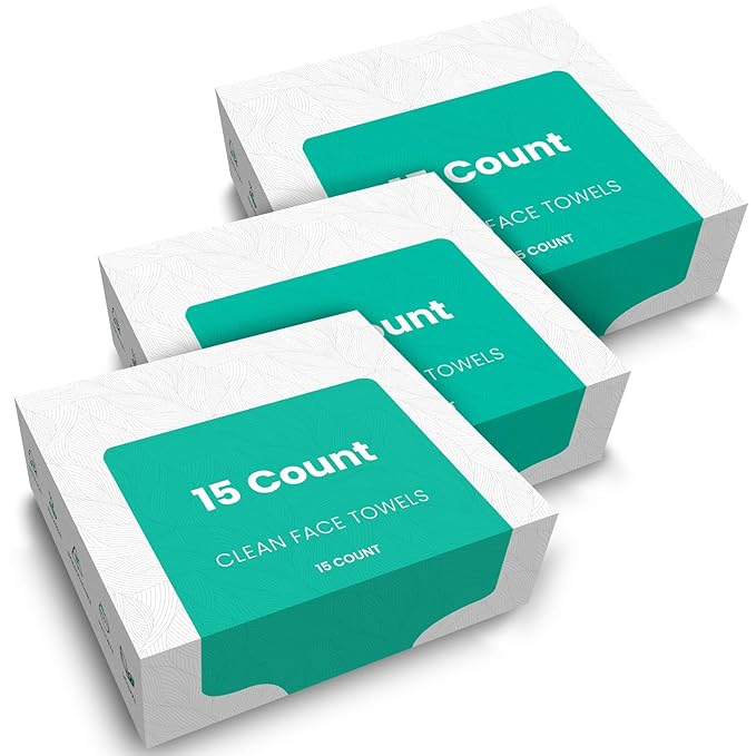 ONLYCARE Disposable Face Towel, Biodegradable Face Towels, 10" x 12" Super Thick Soft Facial Towels, 15 Count Face Towelettes Disposable for Sensitive Skin, Makeup Remover Dry Wipes, 3 Pack