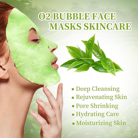 10 Sheets Face Masks Skincare O2 Bubble Green Tea Face Mask, Cleaner Bubble Sheet Masks Foaming Purifying Facial Mask for Pores, Moisturizing Spa Face Masks Skin Care For All Skin Type