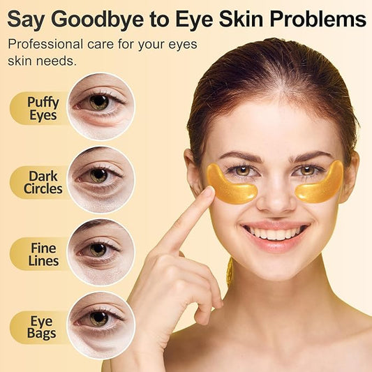 Under Eye Patches (25 Pairs) - 24K Gold Eye Masks Enriched with Abundant Collagen | Diminish Dark Circles and Puffiness | Anti-Aging, Smooth Fine Line, Nourish Skin - Gifts for Women Skin Care