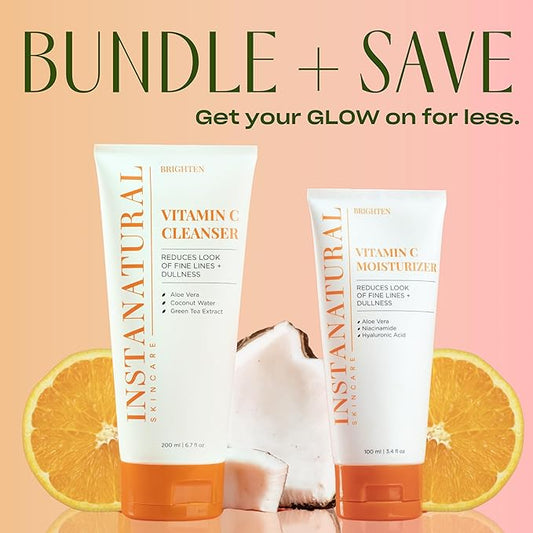 InstaNatural Vitamin C Fan Favorites Cleanser and Moisturizer Kit, Brightens, Reduces the Look of Fine Lines and Uneven Texture, with Aloe Vera and Botanical Extracts