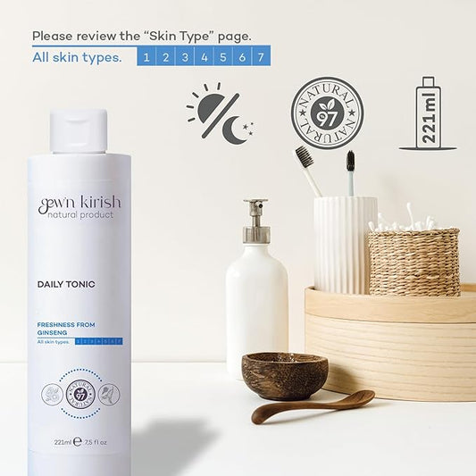 Gew’n Kirish Daily Tonic – Purifying & Hydrating Face Toner with Ginseng, Balances Sebum & Revives Skin, Suitable for Oily, Dry & Sensitive Skin, 7.5 fl oz