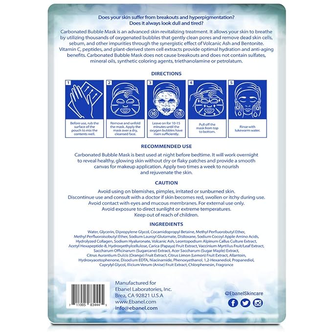 Ebanel 10 Pack Carbonated Bubble Clay Mask, Deep Cleansing Face Mask, Volcanic Ash and Bentonite Clay Masks with Collagen Peptides, Vitamin C, Hyaluronic Acid, Niacinamide