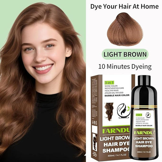 Light Brown Hair Dye Shampoo for Women Men, Gray Hair Coverage Seimi Permanent Instant 3 in 1 Hair Color Shampoo Champu Para Canas Muier