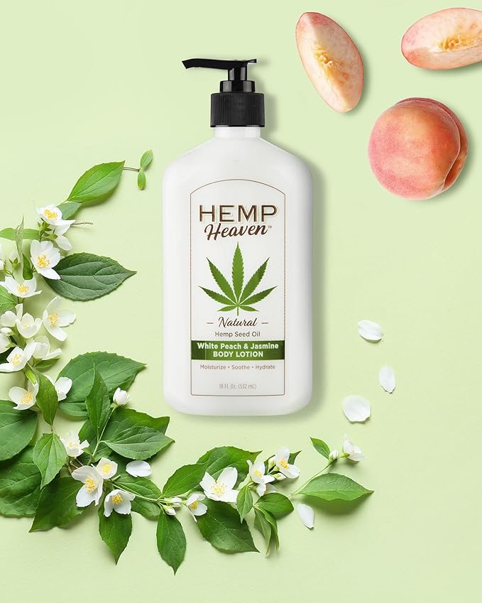 Hemp Heaven Lotion - Moisturizing Body Lotion with Natural Hemp Seed Oil & Peach & Jasmine Scent, 18 oz, Paraben-Free Hemp Lotion for Women & Men, Made in USA, Soothes & Nourishes