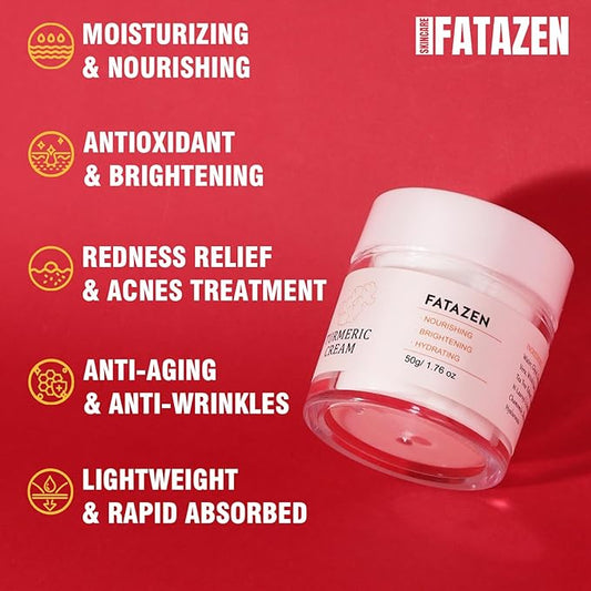 Turmeric Face Cream with Hyaluronic Acid & Aloe Vera for Acne-Prone Skin, Non-Comedogenic Daily Brightening Turmeric Moisturizer, Tea Tree Cream Calming Redness & Balancing Oily Sensitive Skin