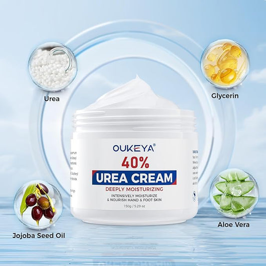 OUKEYA Urea Cream,NEW FORMULA Urea Cream 40 percent for Feet Maximum Strength,Dry Cracked Treatment Lotion for Knees & Elbows,Foot Dead Skin Cuticle Callus Remover Toenail Softener,5.29 oz(2 Packs