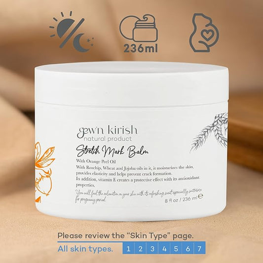 GEW’N KIRISH Natural Stretch Mark Balm – Pregnancy-Safe Moisturizer with Shea Butter, Orange Peel Oil & Jojoba | Non-Greasy, Petrolatum-Free, Whole Body Use, 8 oz