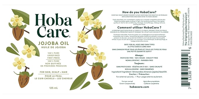 HobaCare Hexane Free Jojoba Oil for Nails & Cuticles, Dry Skin, Beard Care, Scalp Massage Therapy – Mini Travel Size Pure Unrefined Natural Carrier Oil for Skincare, Shaving, Hair Treatment (4.22 oz)